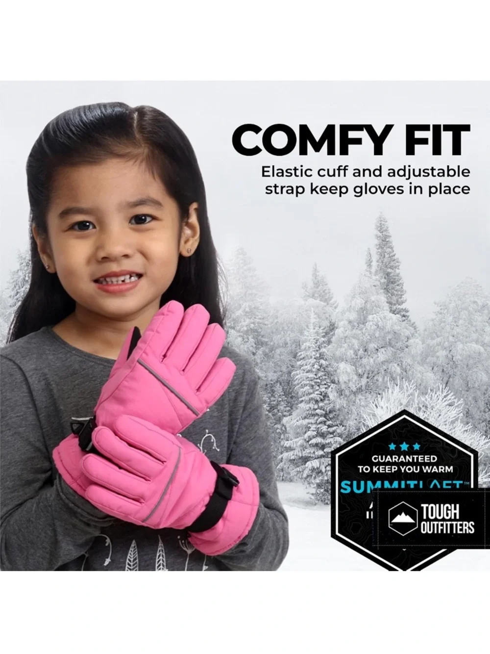 Kids Pink Insulated Winter Gloves Tough Outdoors Snow Gloves - Ski & Snow